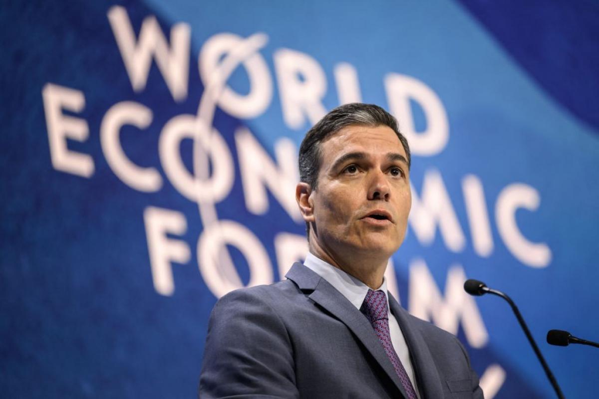Pedro Sánchez, durante su discurso en Davos