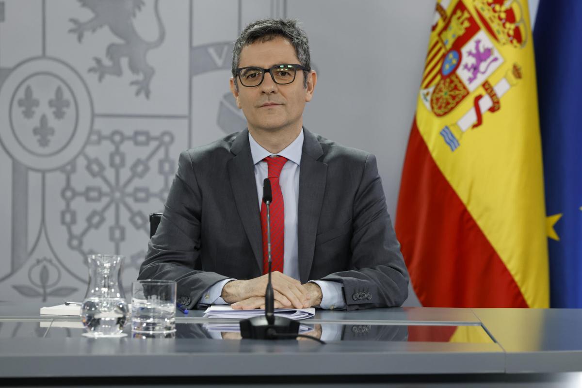 El ministro de la Presidencia, Justicia y Relaciones con las Cortes, Félix Bolaños, durante la rueda de prensa al término de la reunión del Consejo de Ministros.