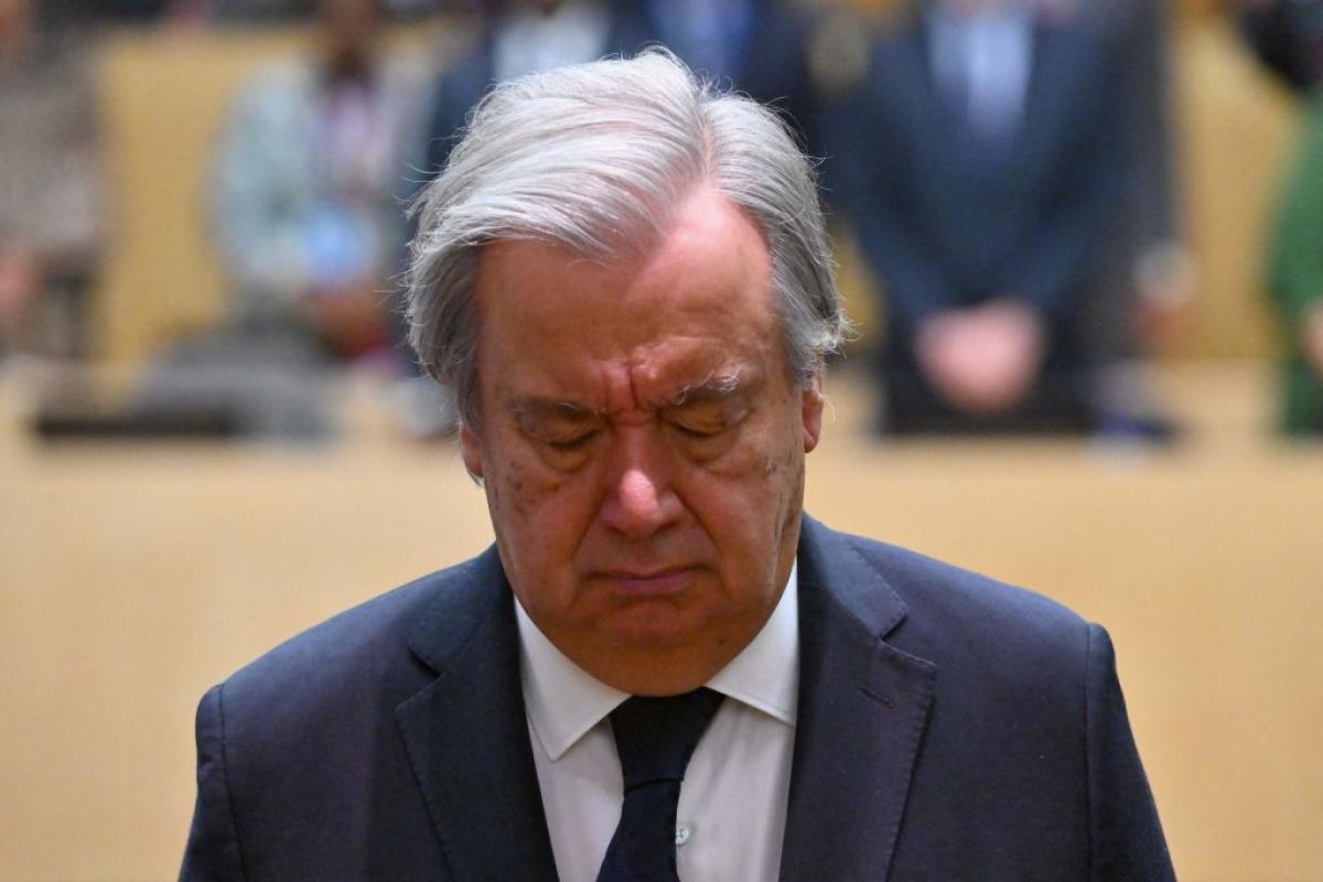 Antonio Guterres, en un acto en homenaje a miembros de la ONU muertos en Gaza