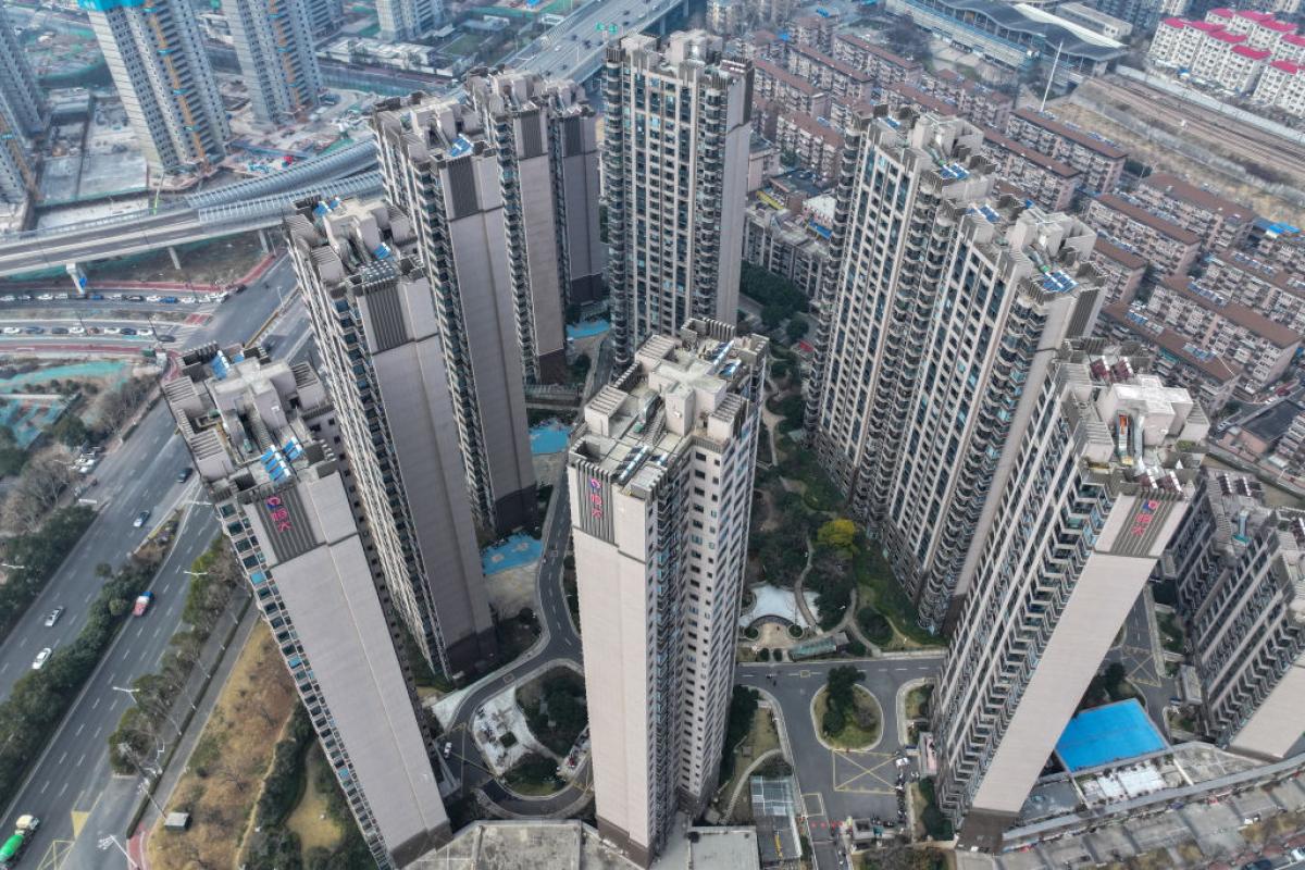 Foto aérea de una zona residencial del gigante inmobiliario chino Evergrande.