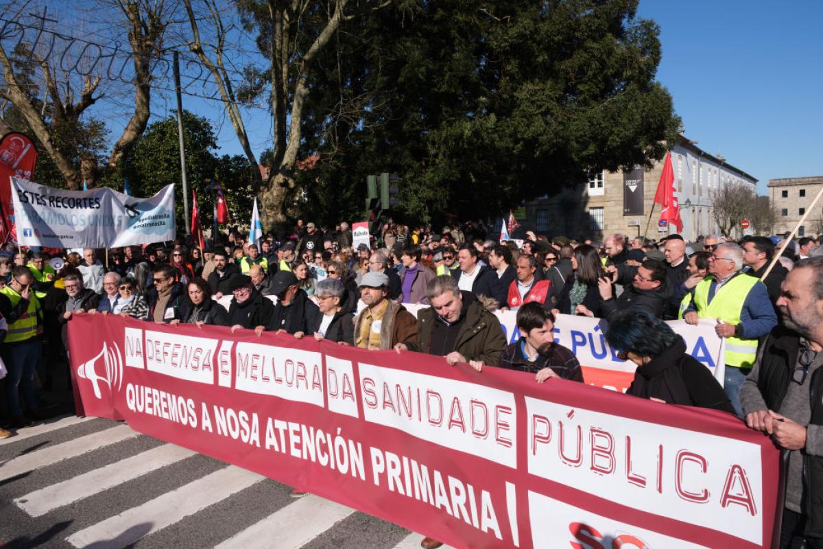 Imagen de manifestación en A Coruña por la Sanidad Publica en febrero de 2023.