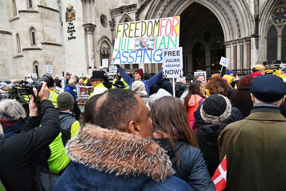 Concentración en defensa de Julian Assange, en Londres.