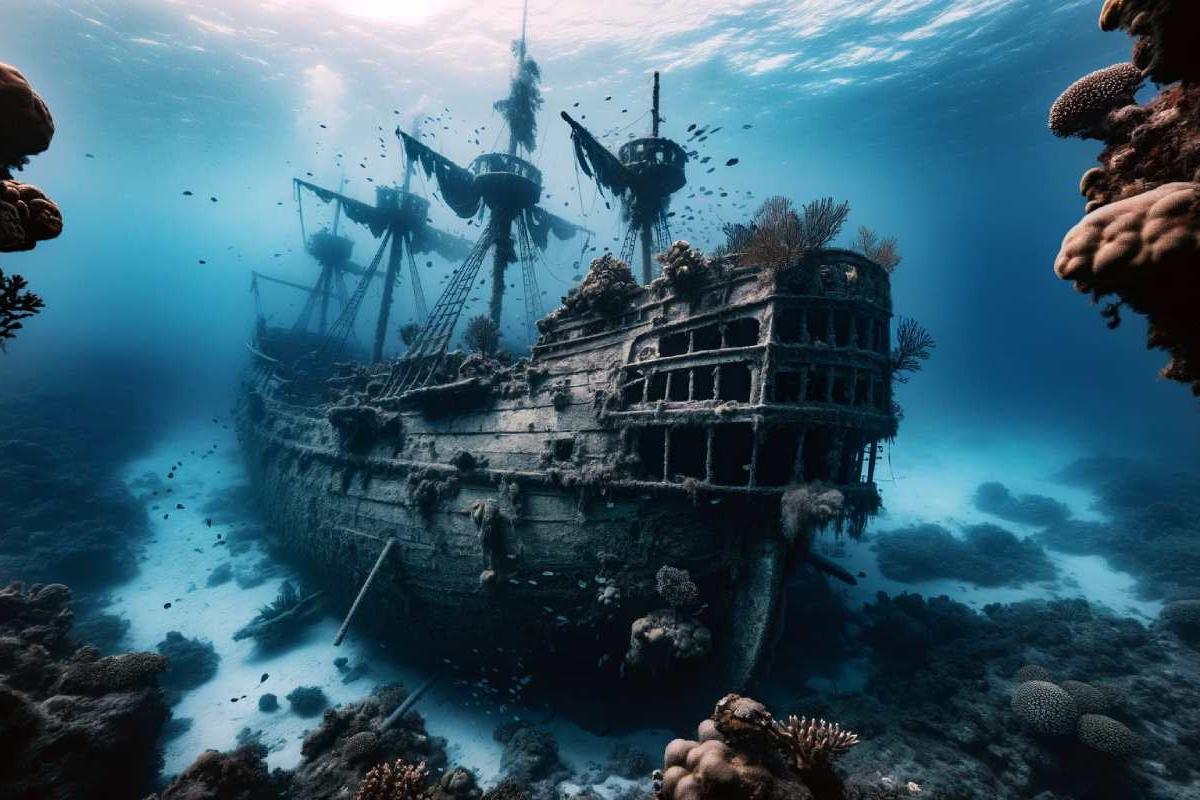 Recreación artística del galeón hundido de San José