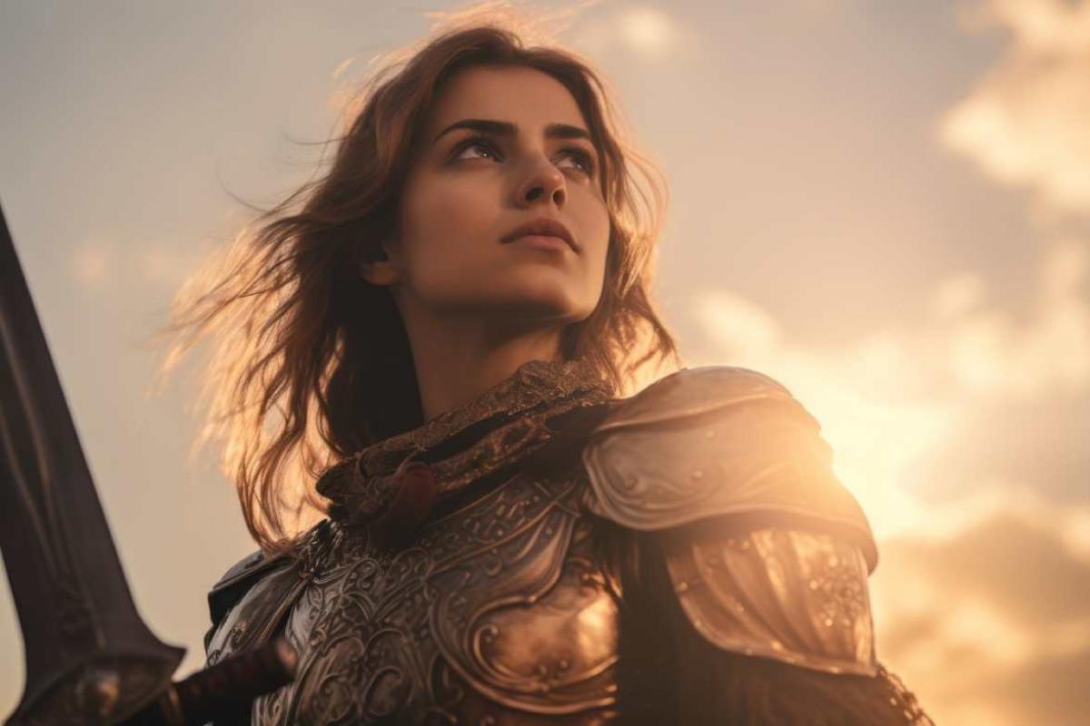 Representación artística de una mujer guerrera de la Edad Media