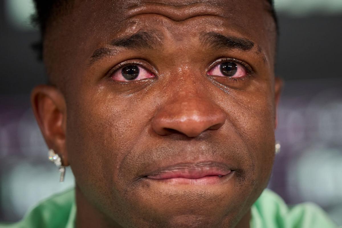 Vinicius, llorando en la rueda de prensa