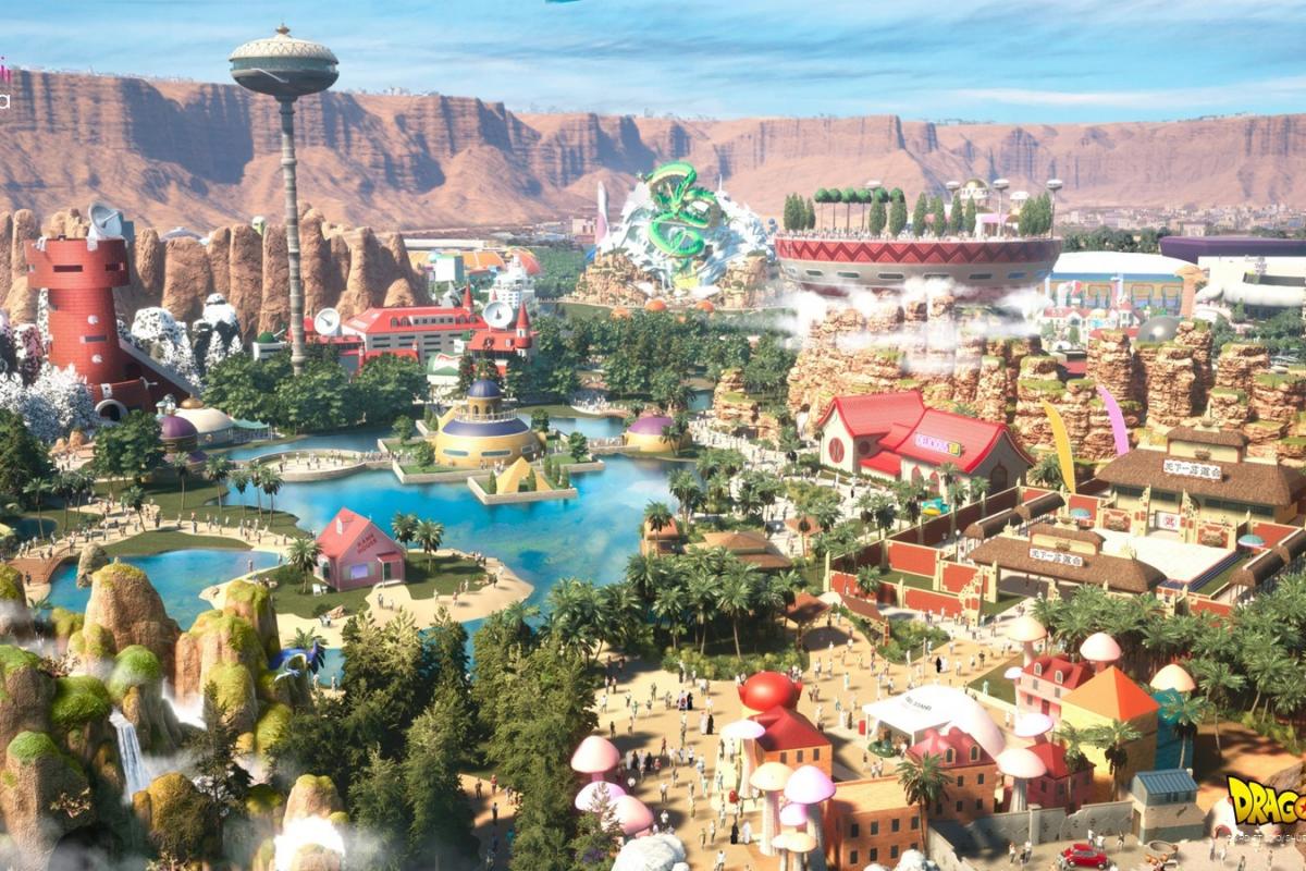 Vista general del parque temático de Dragon Ball de Arabia Saudí.