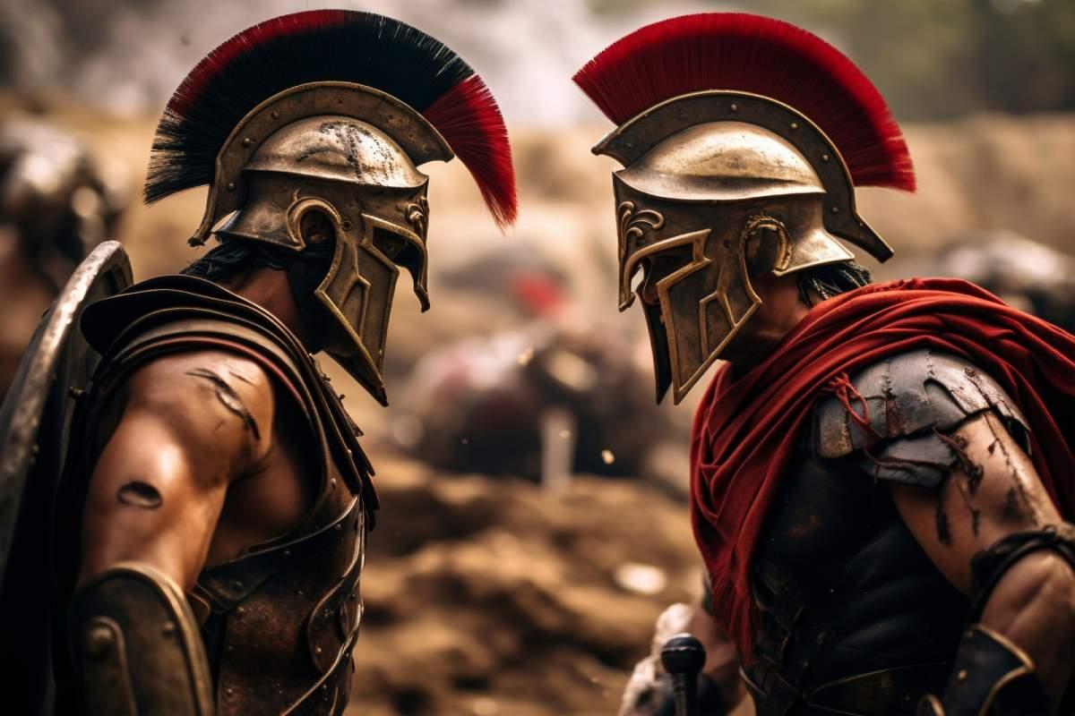 Gladiadores romanos a punto de enfrentarse en una contienda epica