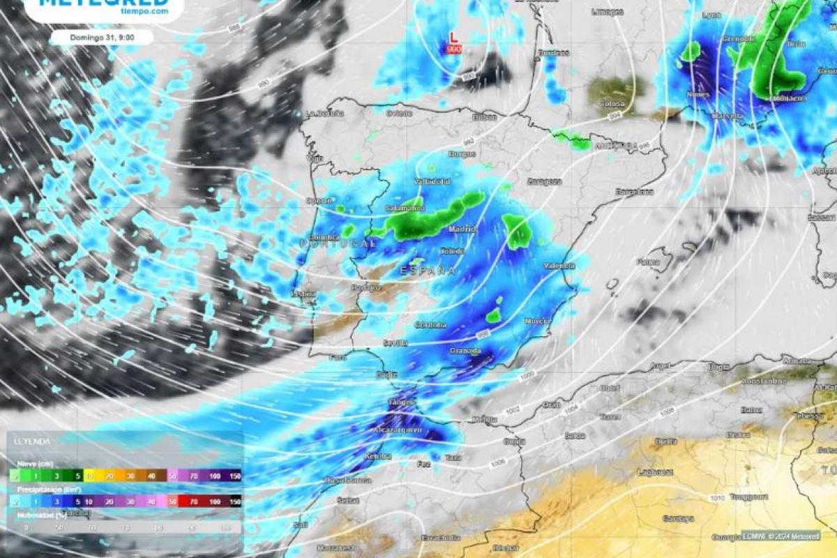 Mapa de precipitaciones en la Península