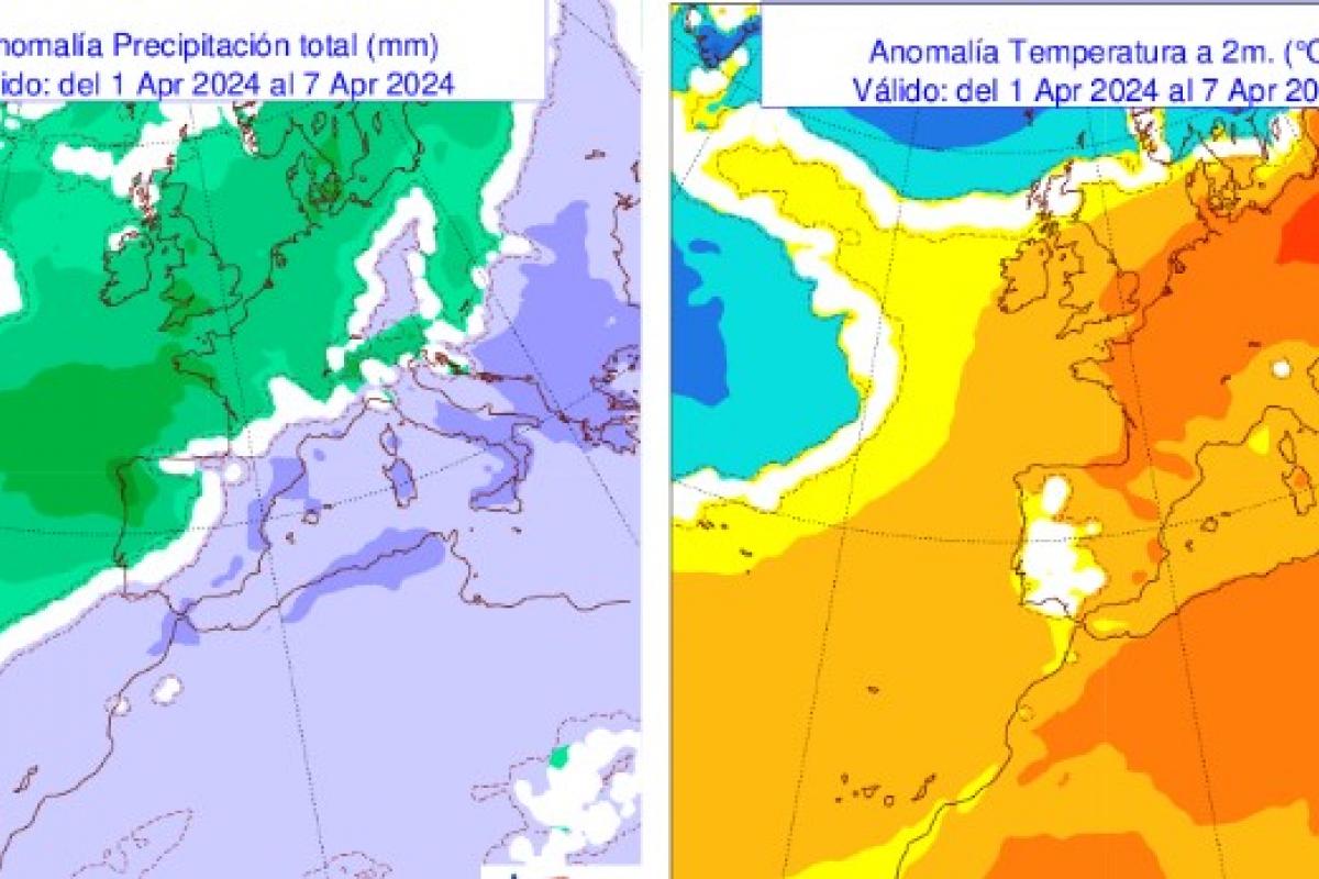 Mapa de previsión de España a comienzos de abril