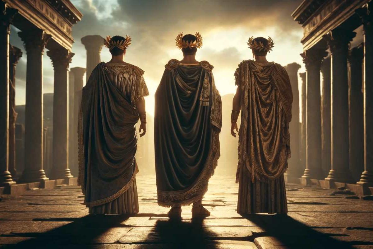 Tres emperadores romanos observando el amanecer