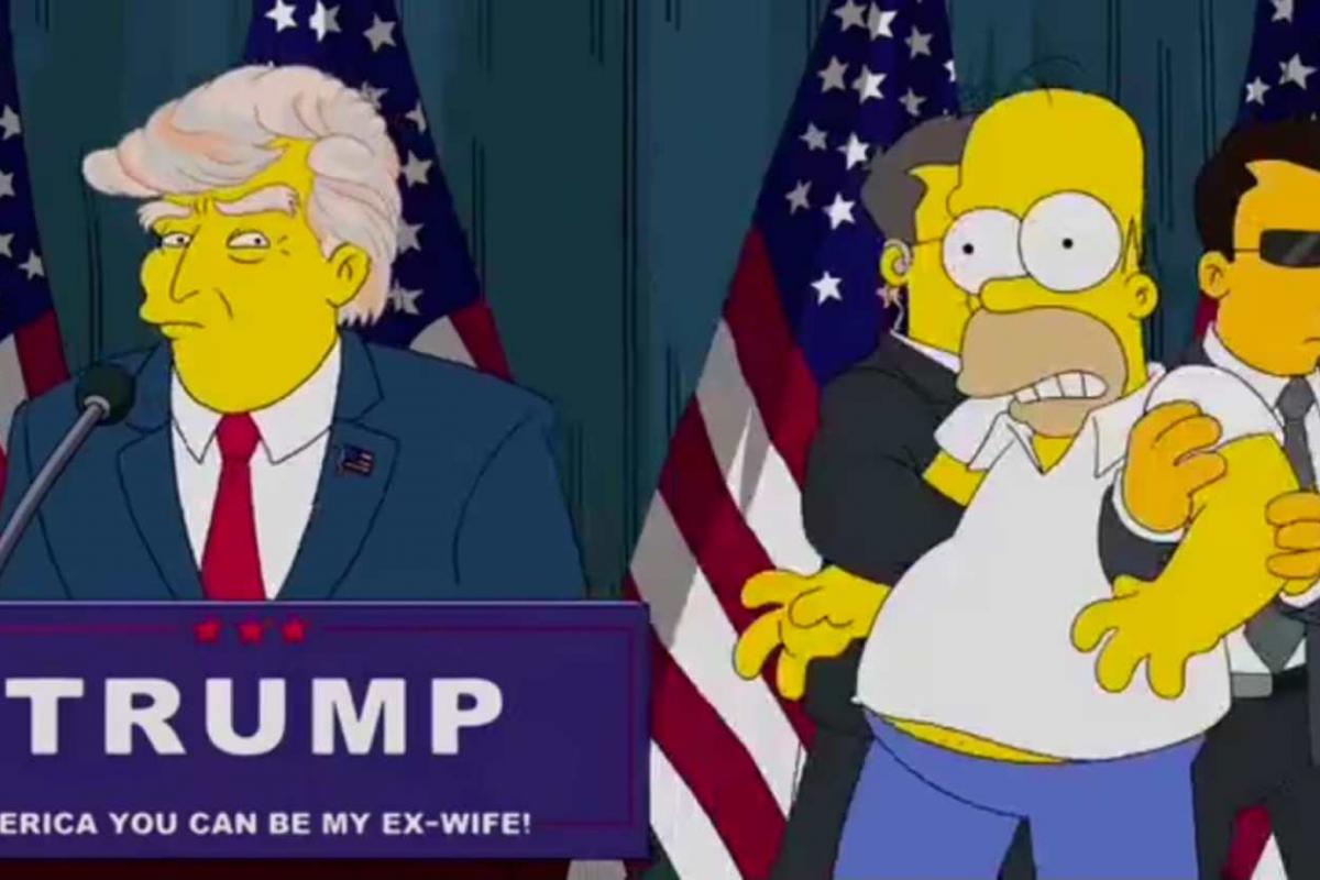 Homer siendo expulsado de un mitin de Donald Trump