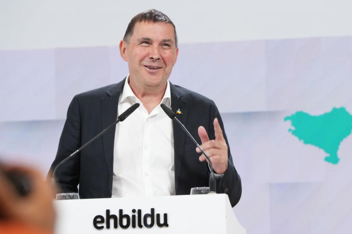 Arnaldo Otegi, en la rueda de prensa de valoración de resultados de EH Bildu