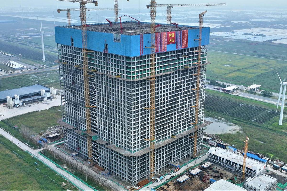 Imagen del proyecto Rudong Gravity Energy Storage, el 'edificio pila'.