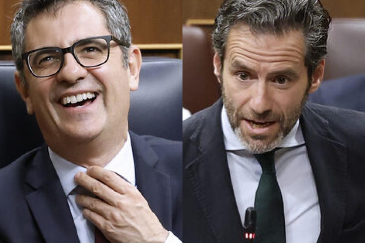 El ministro de Presidencia y Justicia, Félix Bolaños, y el portavoz del PP, Borja Sémper; en sendas imágenes en el Congreso.
