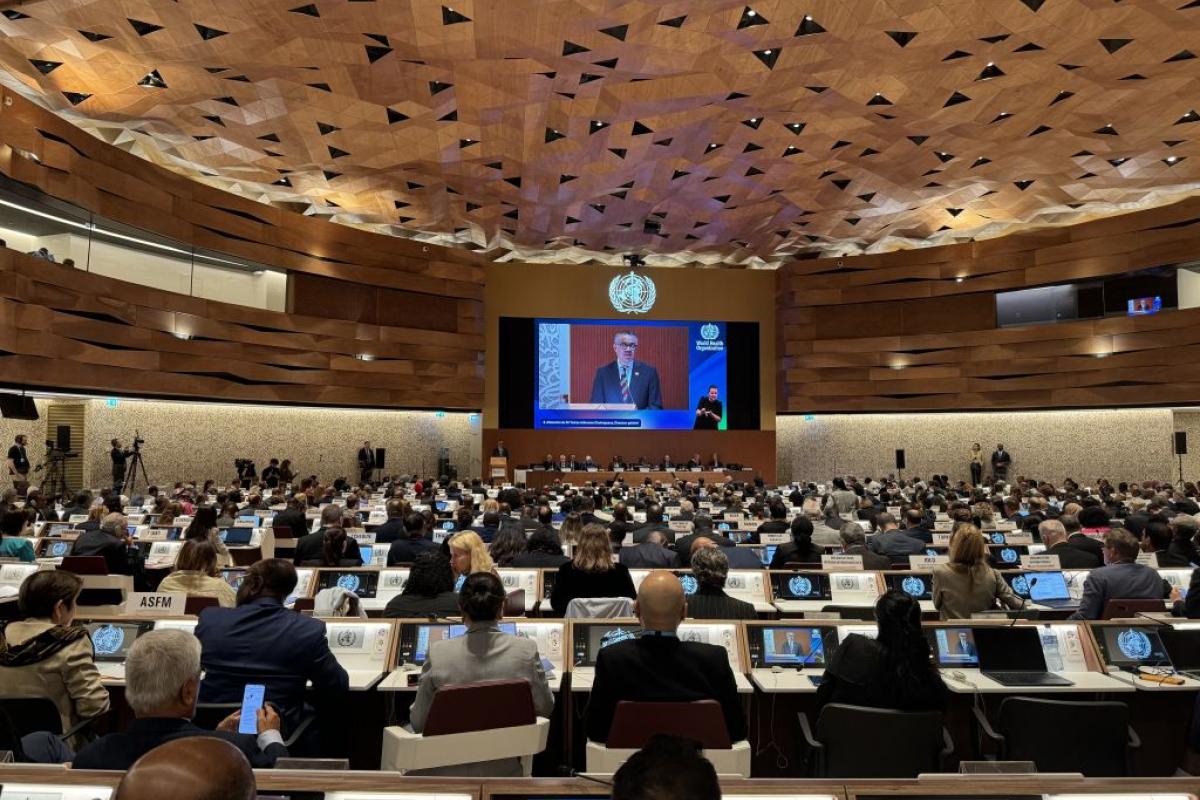 Vista general de la 77 Asamblea de la Organización Mundial de la Salud en Ginebra.