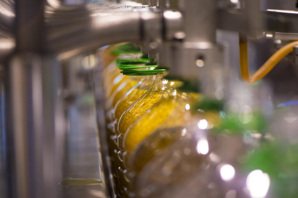 Imagen de archivo de envasado de aceite de oliva.