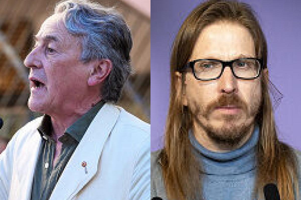 Imagen de archivo del 'número 2' de Vox para las europeas, Hermann Terstch, y el 'número 3' de Podemos, Pablo Fernández.