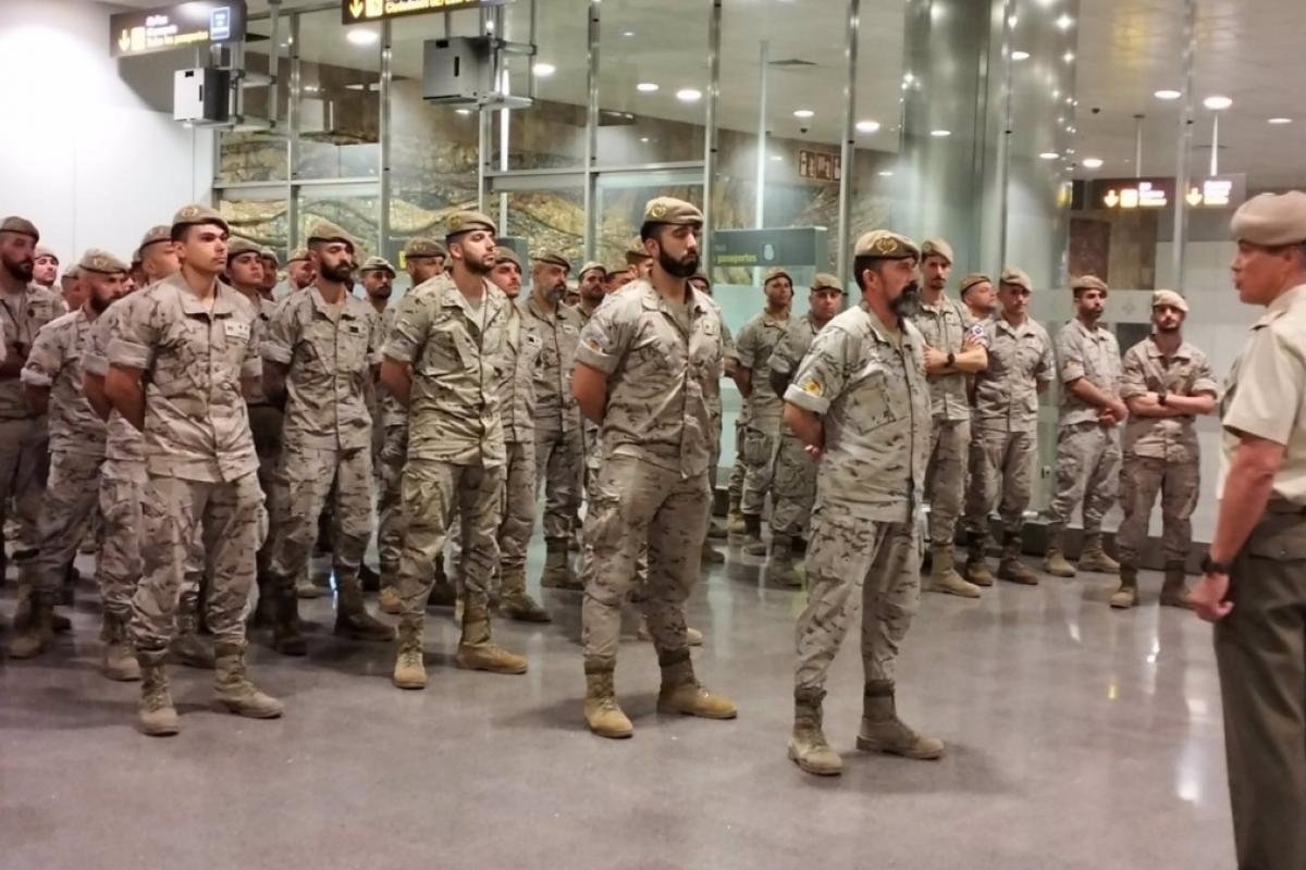 Llegada de la segunda rotación del contingente de apoyo a Irak XIX de la Brigada 'Canarias' XVI al aeropuerto de Gran Canaria