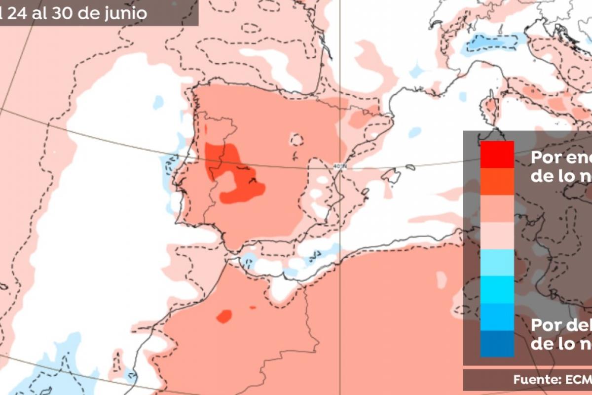Mapa de previsión del tiempo compartido por Roberto Brasero