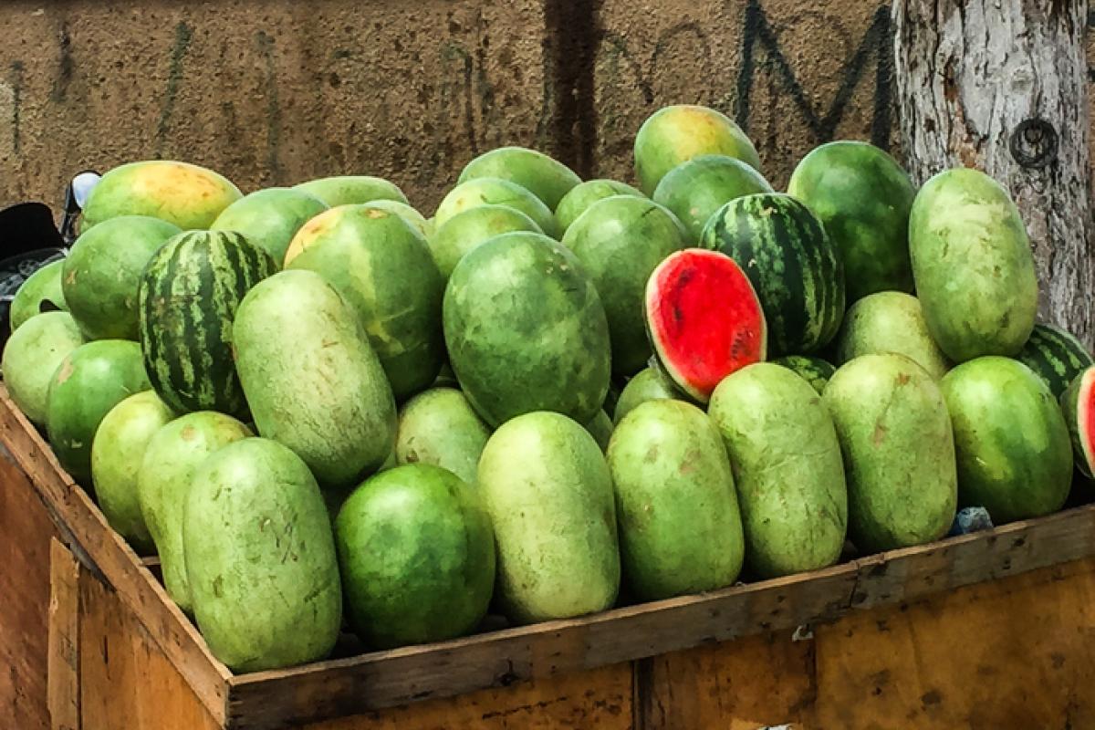 Imagen de archivo de sandías senegalesas en el mercado de Dakar.