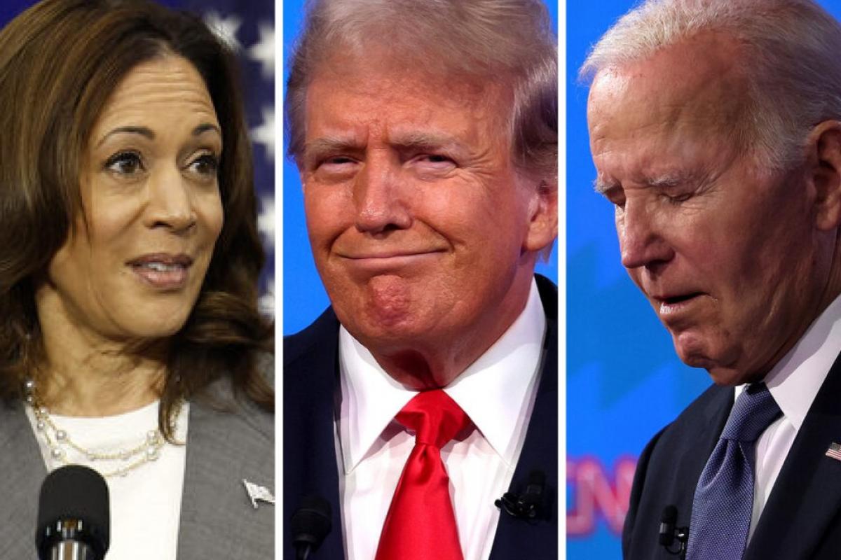 La vicepresidenta de EEUU Kamala Harris, el expresidente Donald Trump y el presidente Joe Biden; en sendas imágenes de archivo.
