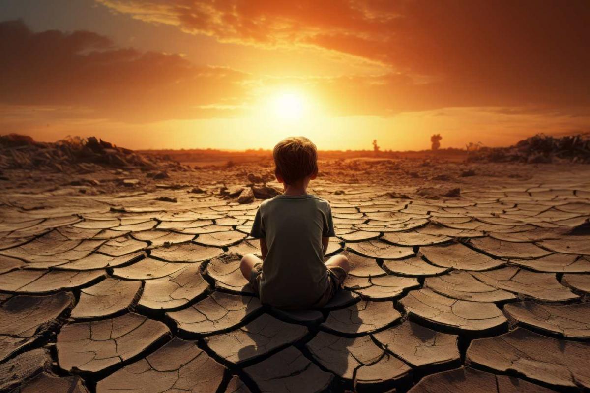 Niño en tierra desolada