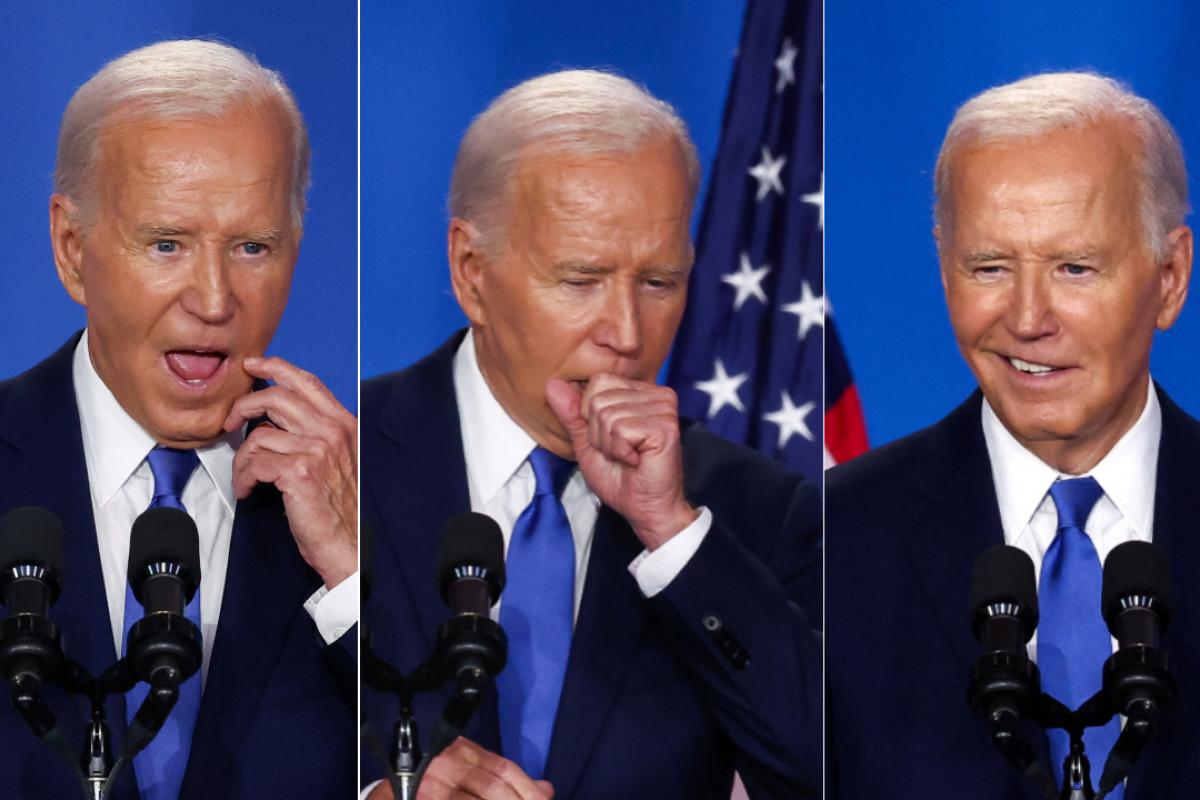 El presidente de Estados Unidos, Joe Biden, en varios momentos de la rueda de prensa en la OTAN.
