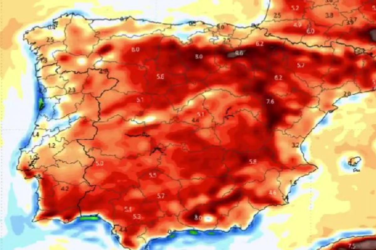Mapa de España del ECMWF compartido por Mario Picazo