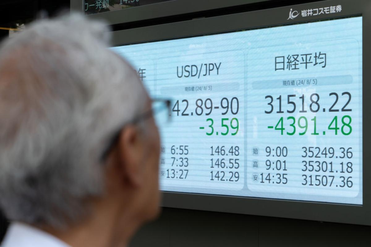 Un panel mostrando las grandes caídas de este lunes 5 de agosto en el Nikkei