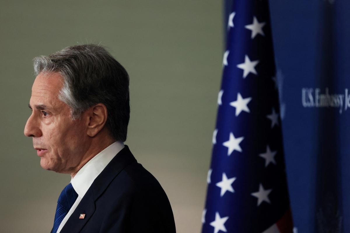 El Secretario de Estado de Estados Unidos, Antony Blinken, en la rueda de prensa posterior al encuentor con Netanyahu en Israel.