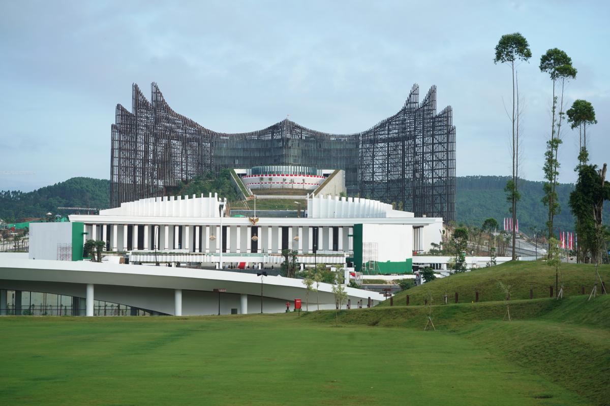 Imagen de archivo de la construcción del palacio Istana Garuda (Nusantara, Indonesia).