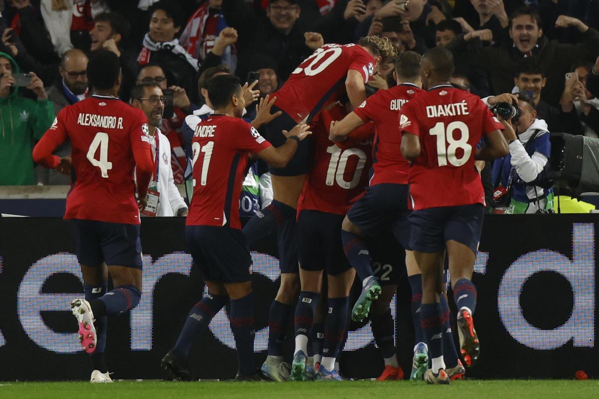 Los jugadores del Lille celebran el gol del 1-0 ante el Real Madrid
