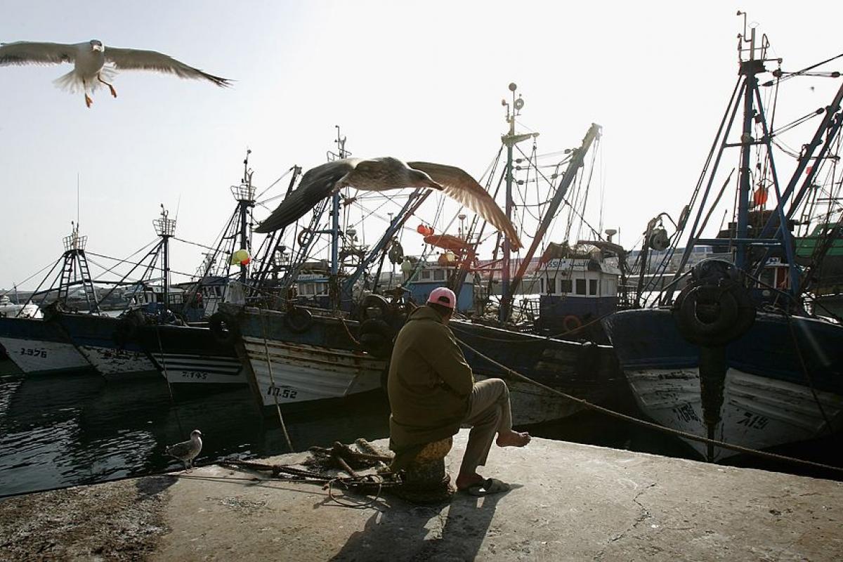 Un pescador se toma un descanso en el puerto de Essaouira, Marruecos.