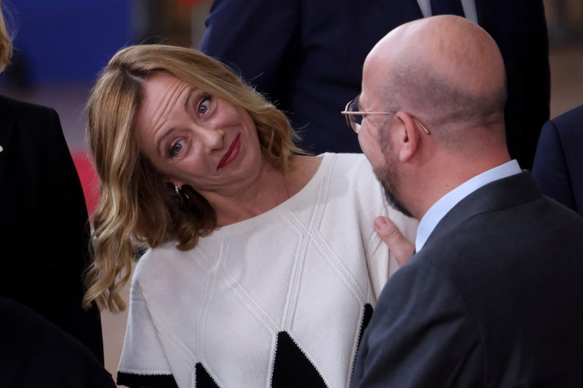La Primera Ministra de Italia, Giorgia Melonia, a su llegada al Consejo Europeo celebrado en Bruselas.
