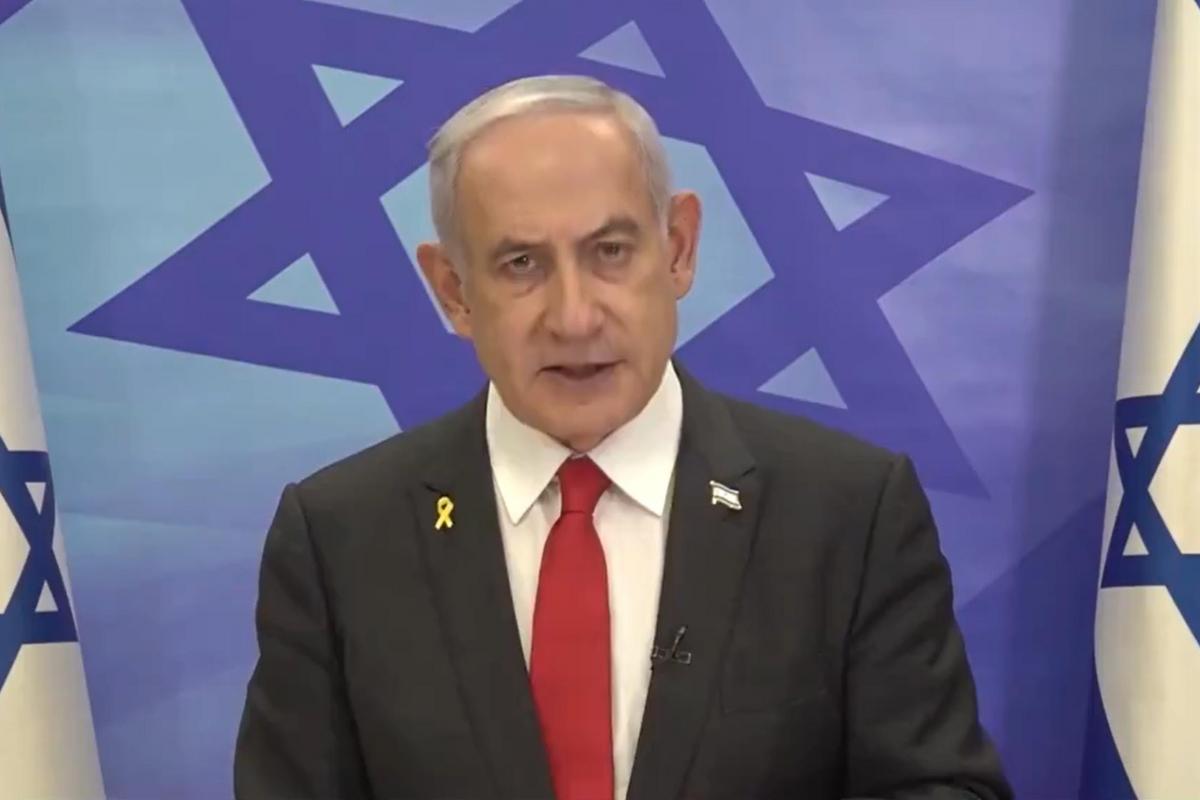 El primer ministro israelí, Benjamin Netanyahu, durante su discurso tras la muerte de Yahya Sinwar, líder de Hamás.
