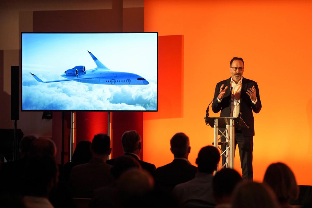 El cofundador y CEO de JetZero, Tom O'Leary, en una imagen de archivo en una charla sobre sostenibilidad en Bedford.