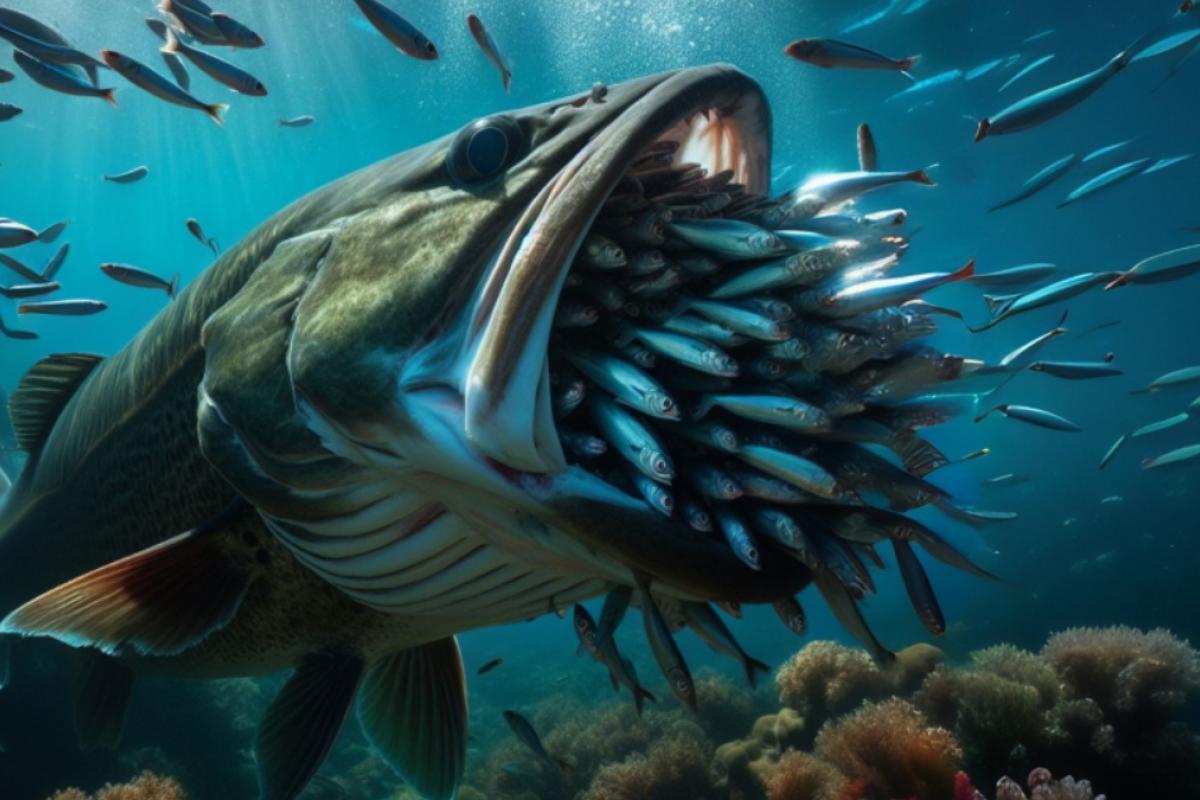 Recreación de un bacalao devorando capelanes realizada con inteligencia artificial