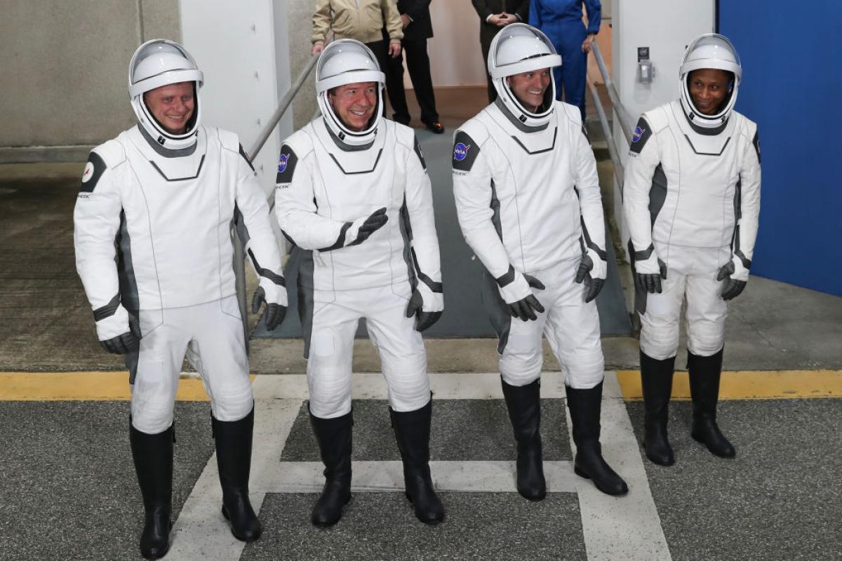 Los astronautas Matthew Dominick, Michael Barratt, Jeanette Epps y Alexander Grebenkin, hace ocho meses en la jornada de lanzamiento del SpaceX Falcon 9