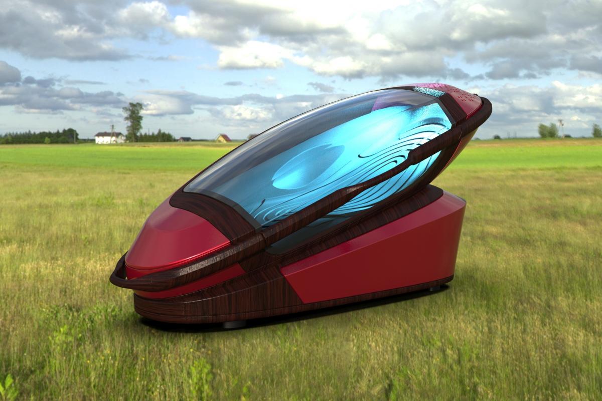 Recreación virtual de la cápsula Sarco de suicidio asistido.