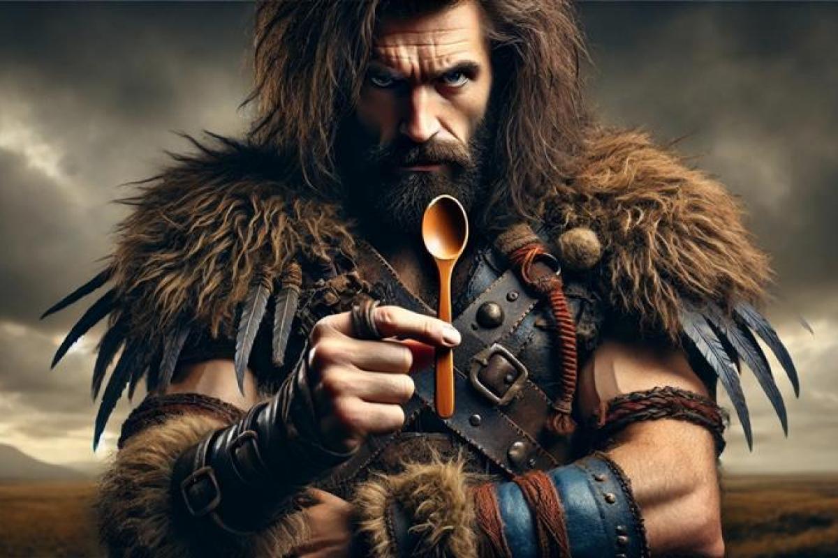 Recreación de un bárbaro con una cuchara