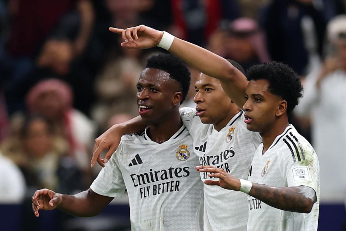 Vinicius, Mbappé y Rodrygo celebran uno de los goles al Pachuca