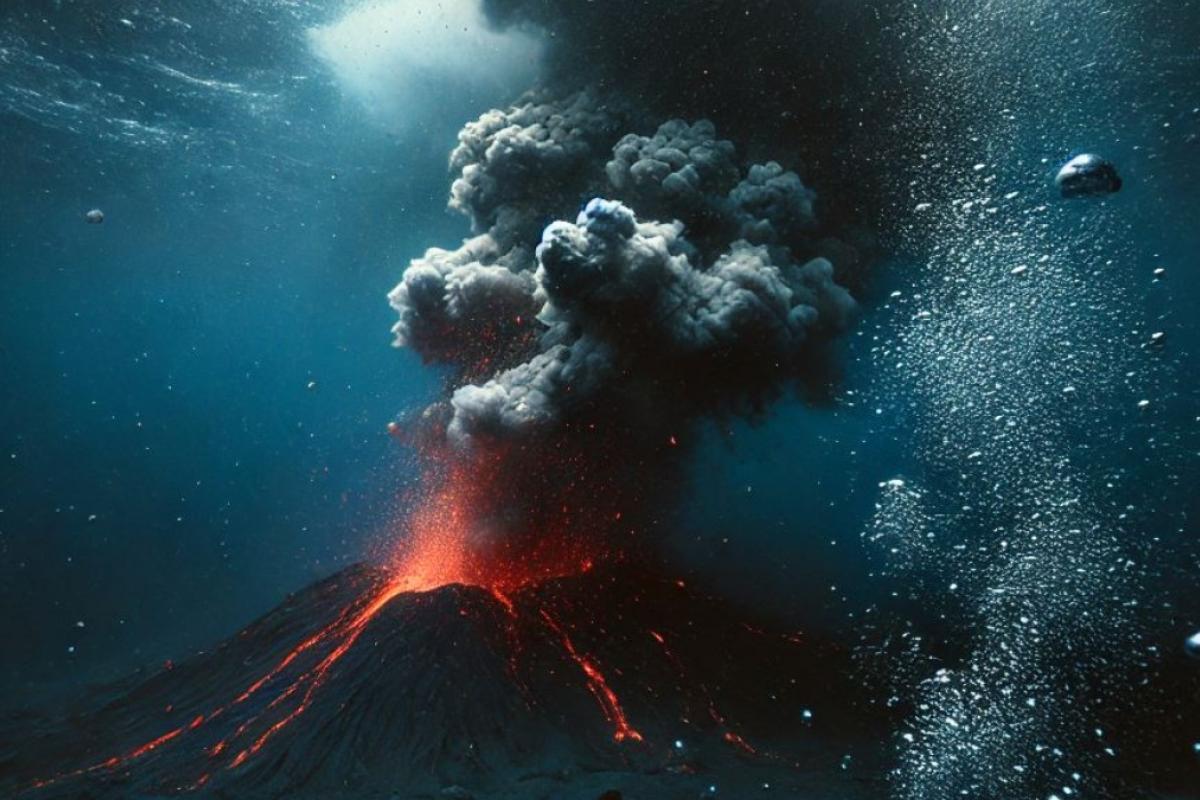 Recreación de un volcán submarino en erupción