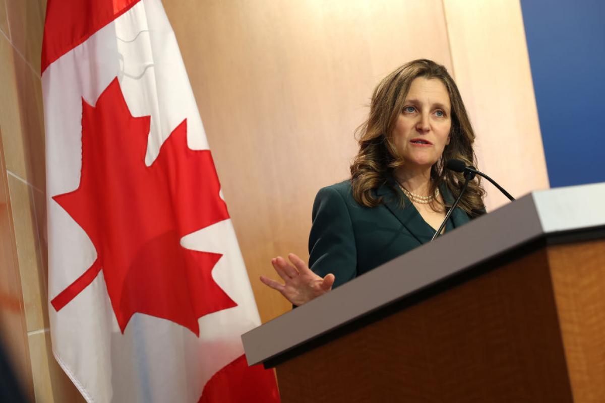 Chrystia Freeland durante una conferencia en Washington en abril de 2024.
