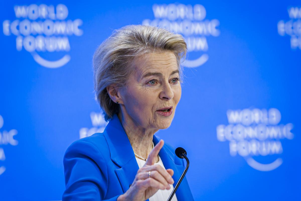 La presidenta de la Comisión Europea, Ursula von der Leyen, durante su intervención en el Foro Económico Mundial en Davos.