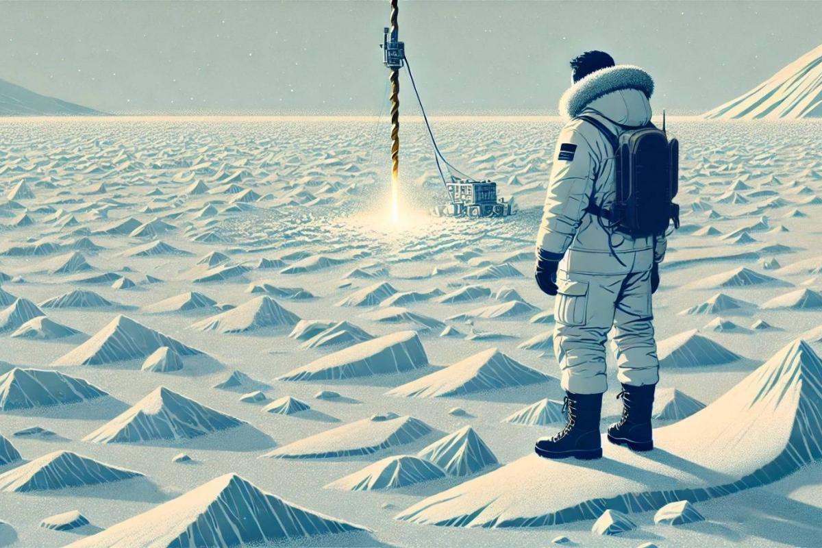 Recreación de la perforación de hielo en la Antártida