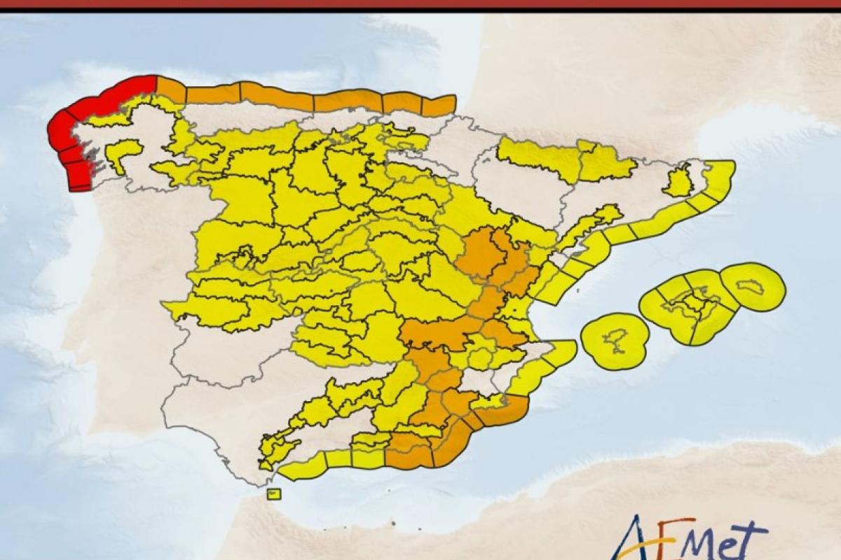 Mapa de AEMET por los efectos de Herminia este lunes