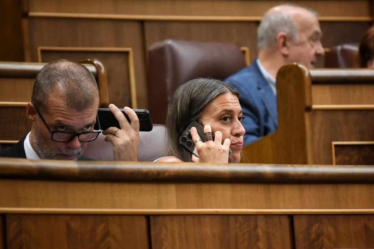 Miriam Nogueras, pegada al teléfono en el Congreso