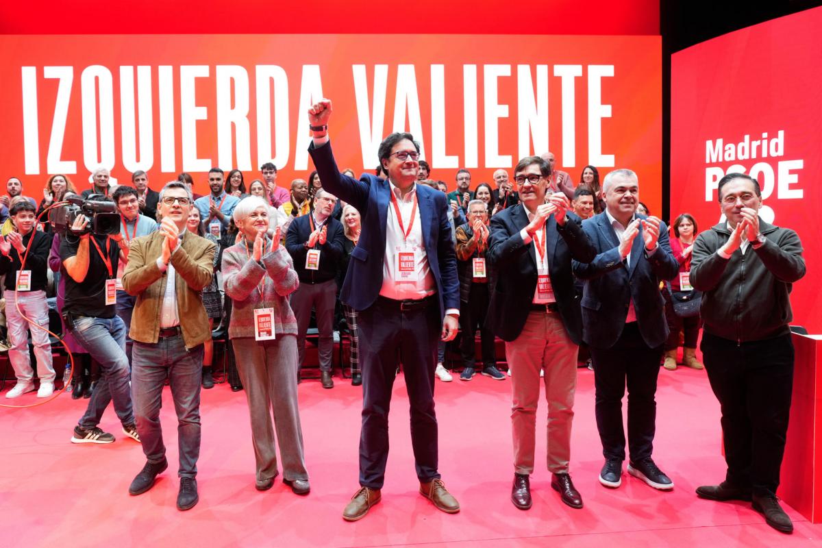 El líder socialista madrileño, Óscar López, en el 15 Congreso Regional del PSOE de Madrid este sábado.