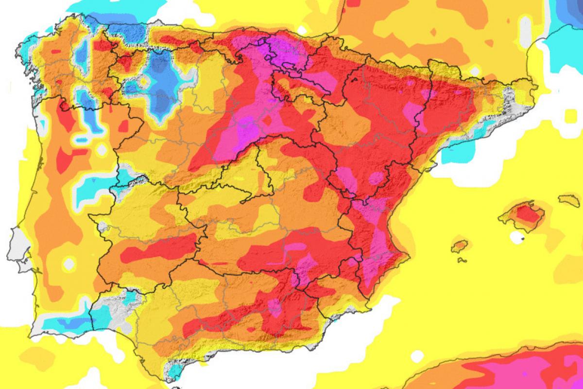 Mapa de variación de la temperatura máxima el viernes 14 de febrero