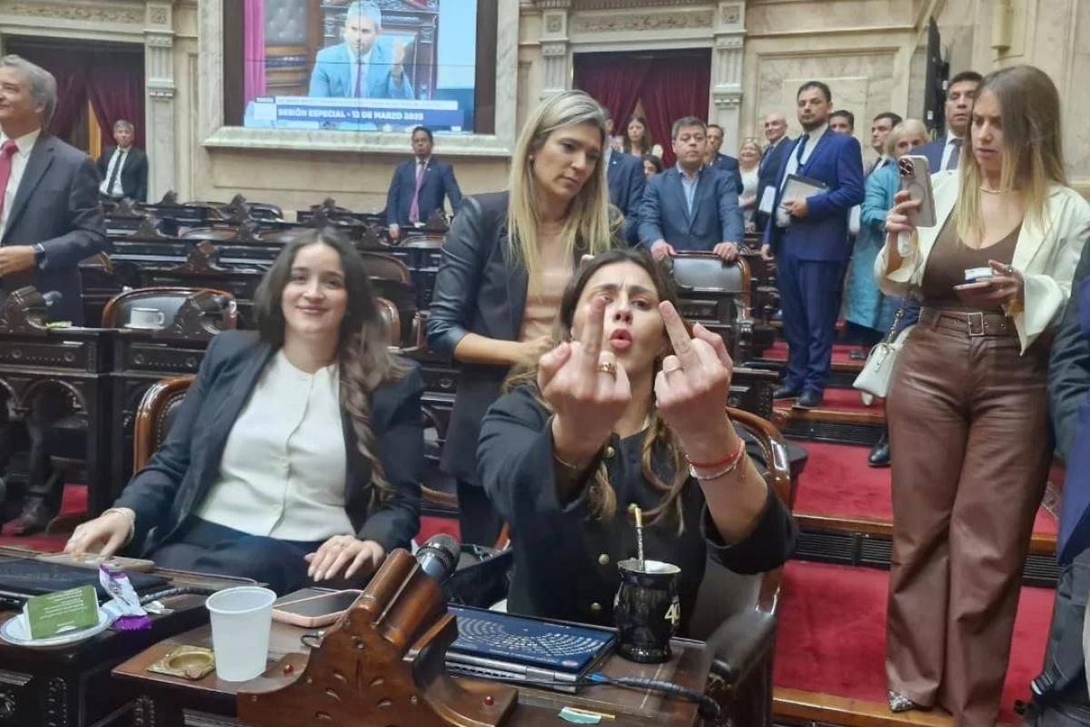 La diputada Marcela Pagano, sentada en su escaño, en una imagen difundida en redes sociales.